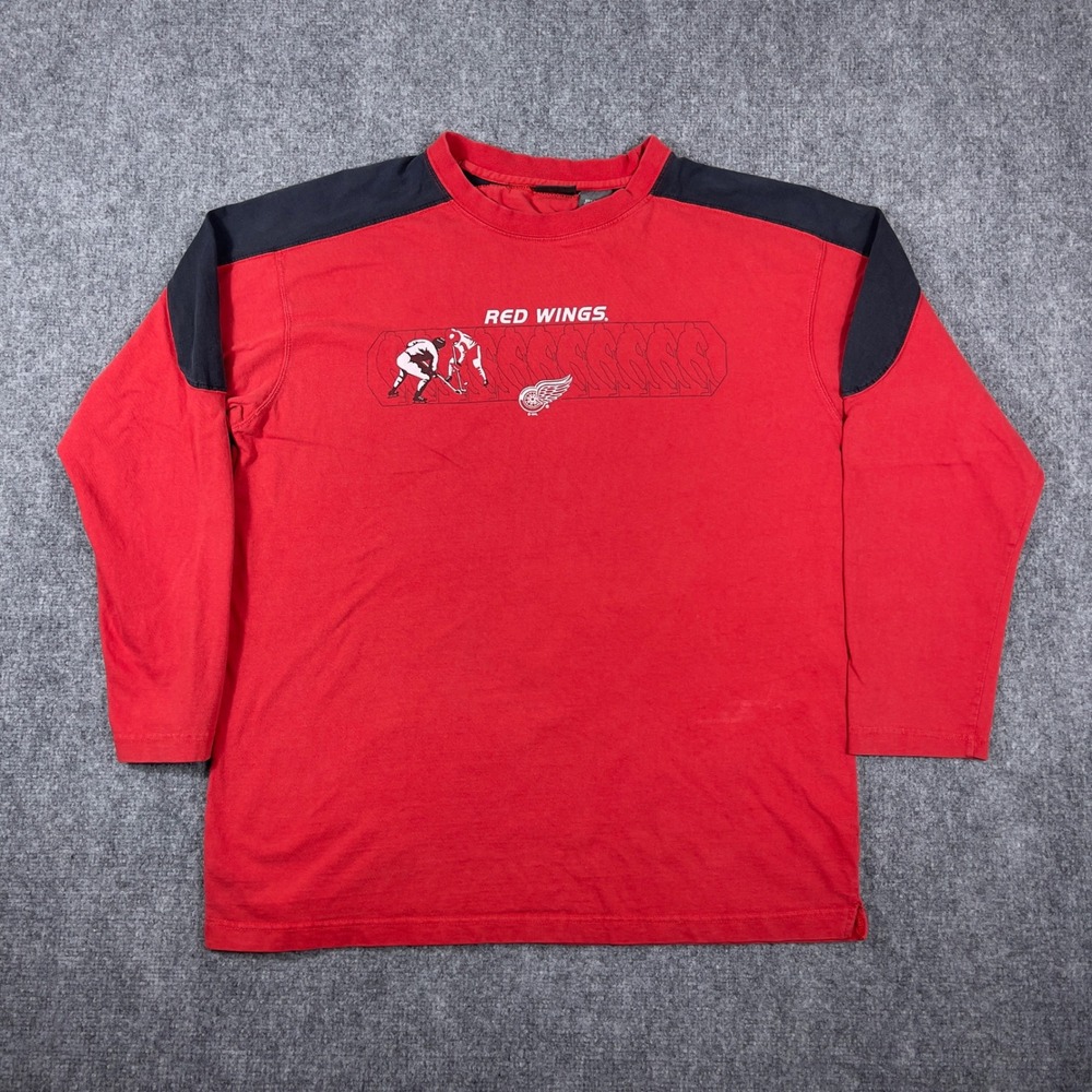 Y2K Detroit Red Wings Shirt Mens Large Red Long Sleeve Graphic NHL Tee
